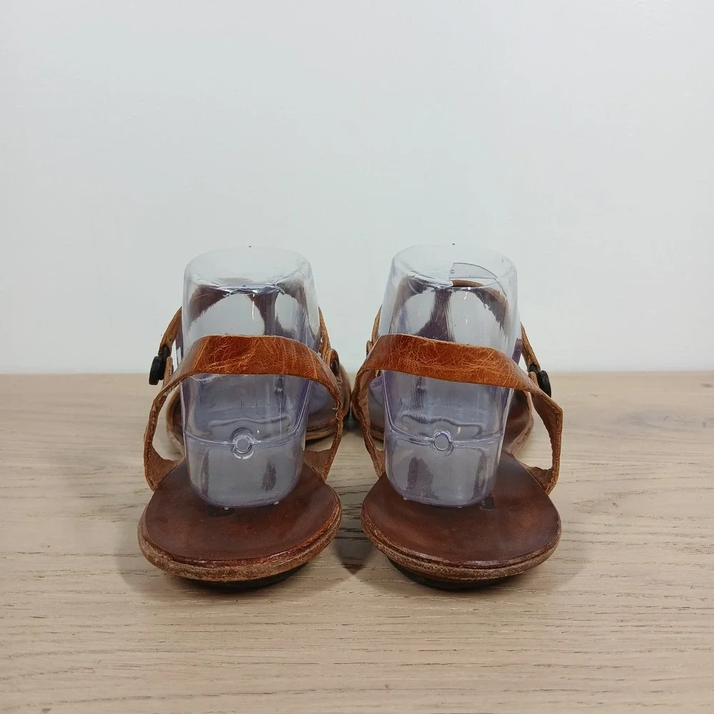 Cydwoq Sandals Women 9.5 Tan Leather Strappy Flat Slingback Vintage Boho Thong